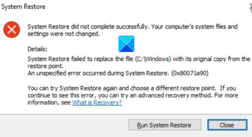 La restauración del sistema no se completó correctamente, código de error 0x80071a90