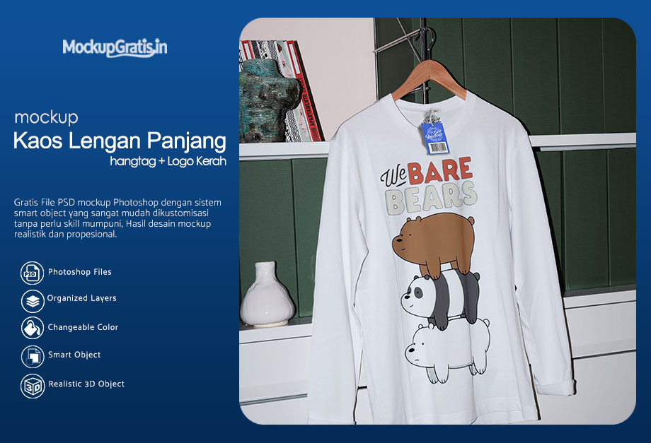 Mockup Kaos Lengan Panjang dengan Hangtag dan Logo Kerah