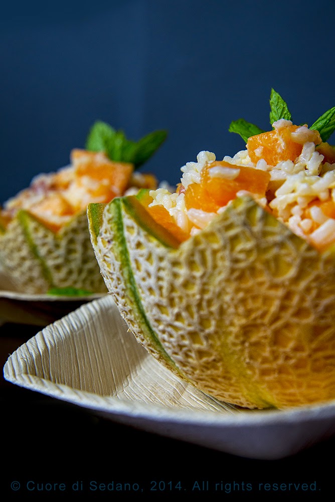 Insalata di riso con melone e prosciutto crudo Cuore di Sedano