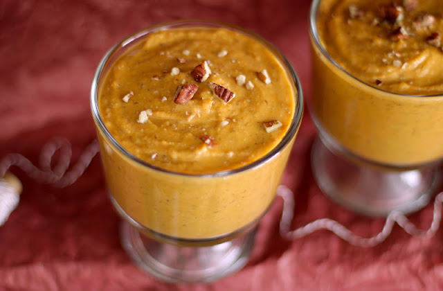 This delicious Healthy Maple Pumpkin Pie Mousse Pudding is made without the heavy cream, sugar, and eggs. Plus, the recipe is high protein and vegan too!