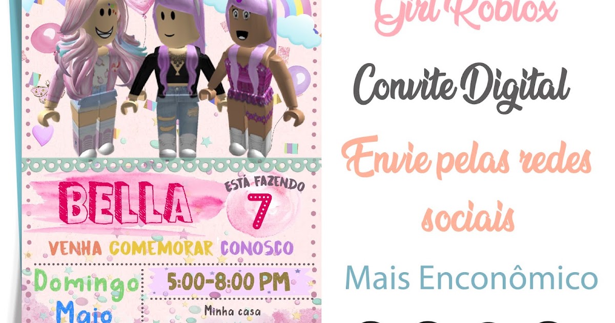 ▷ Convite Digital Festa na Piscina Roblox Girls, GRÁTIS