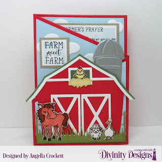 Farmer's Prayer, Stamp/Die Duos: Farm Friends, Custom Dies: Barn, Farm Fence, Grass Lawn, Clouds and Raindrops, Pierced Squares, Squares