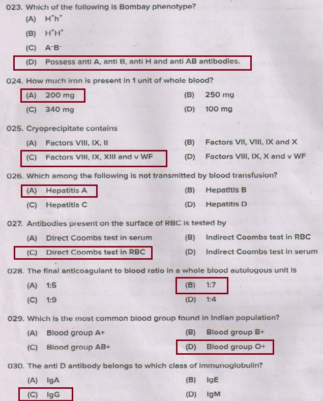 Blood Bank TechnicianHealth Services Cat.No 05/2018 Question Paper