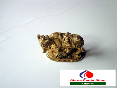 Brass Kamadhenu/Holy Cow and Calf Idol - Shree Pooja Shop 