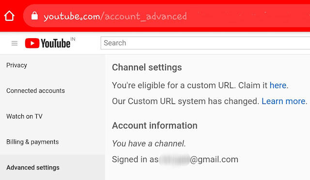 Claim YouTube custom URL