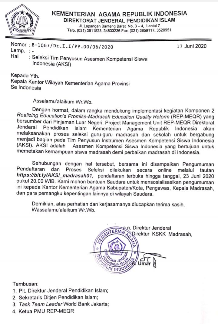 Surat Edaran Seleksi Tim Penyusun Asesmen Kompetensi Siswa Indonesia Aksi Admin Bawean