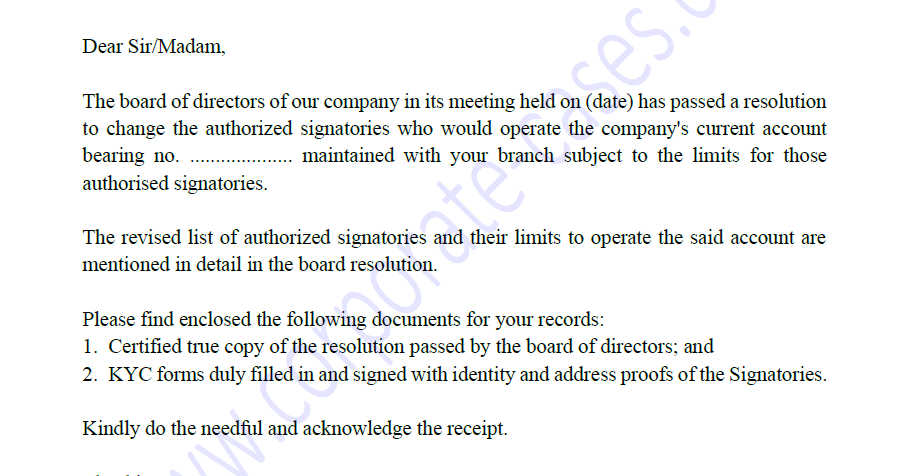 Letter To Comunicate Bank Account Details - Authorization ...