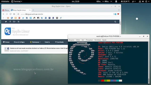 Área de trabalho do Debian 9 "Stretch" GNOME 3.22
