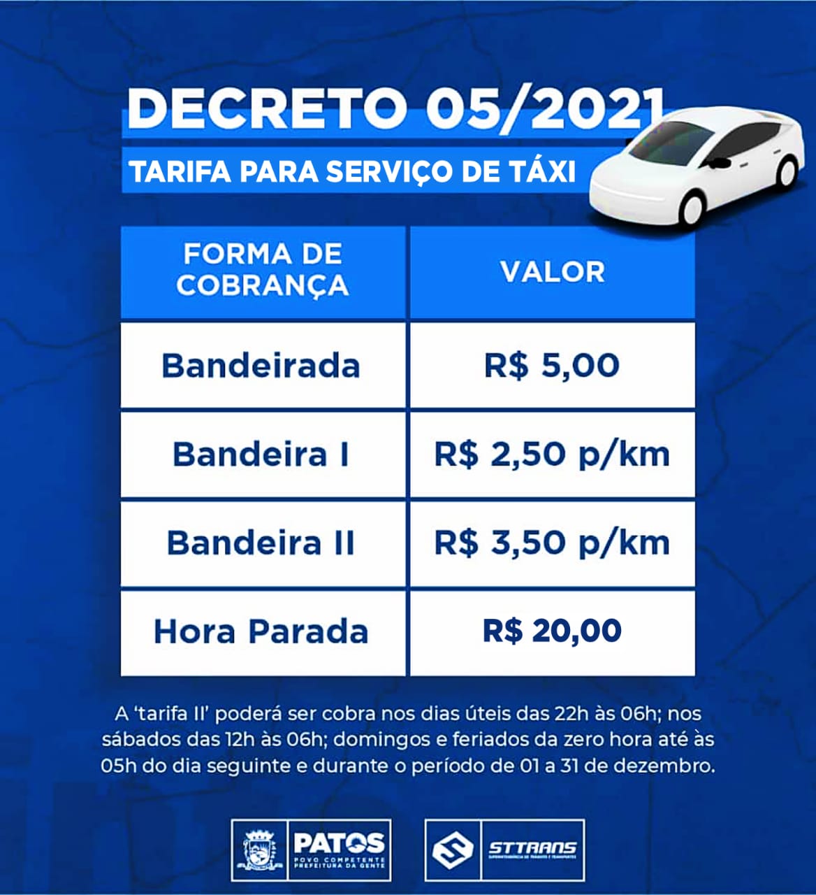 STTRANS lança tabela de preços de tarifas para serviço de táxi