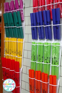 Clever ideas for storing Boomwhackers in your music classroom are highlighted.  Boomwhacker storage can be inexpensive and beautiful with these ideas.