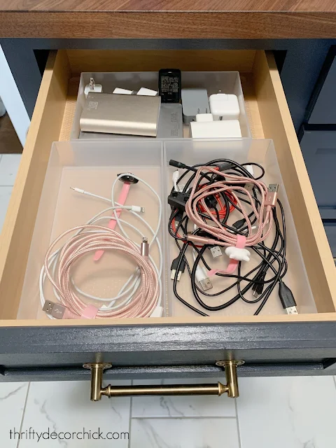 storing charging cords in drawer