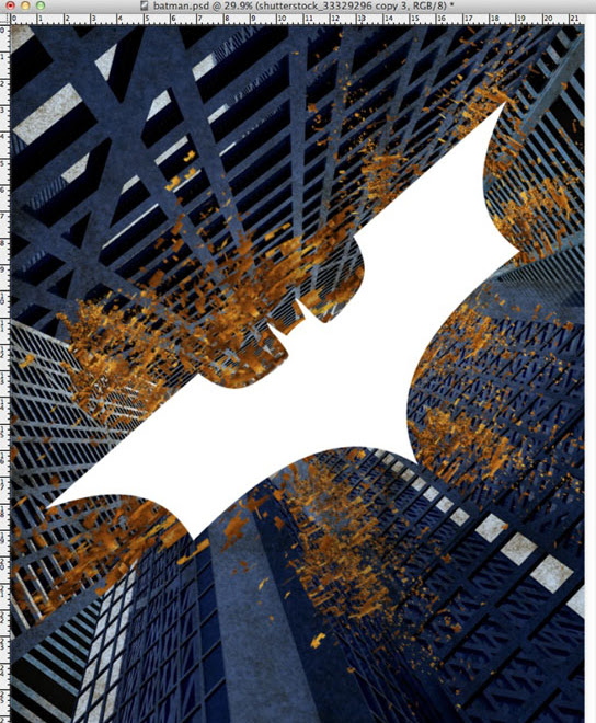 Photo :　バットマン完結編「ザ・ダークナイト・ライズス」のポスターを、自分で Photoshop で再現するための手順