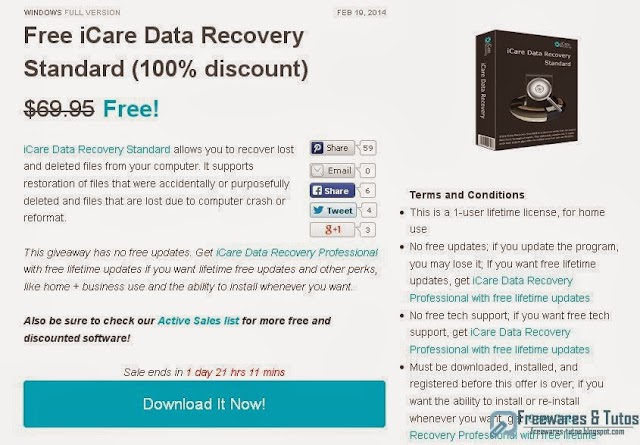 Offre promotionnelle : iCare Data Recovery Standard gratuit pendant 24 heures !
