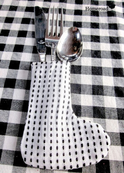 DIY Black and white utensil stockings for the holidays