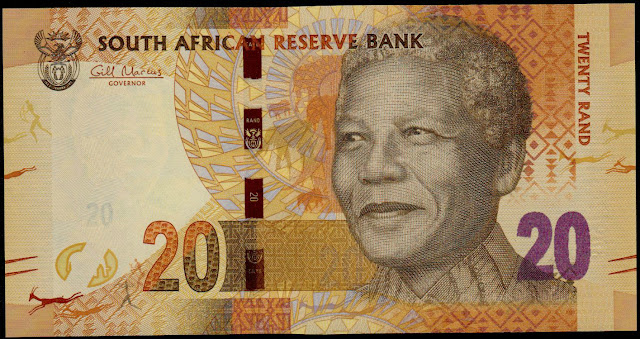 South African Currency 20 Rand banknote 2012 President Nelson Mandela