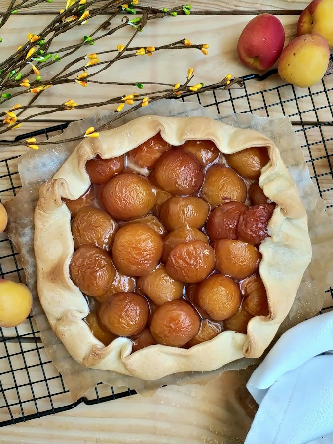 Galette de albaricoques. Postre de temporada, fruta, rápido fácil, rico sencillo Horno Canela, avena Cuca