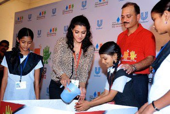 Kajol Devgan at a campaign to promote handwashing