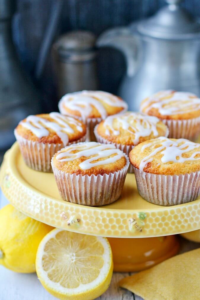 Lemonade Muffins on a cake stand