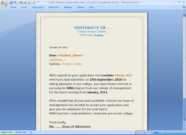 Mail Merge Letter Service 2012