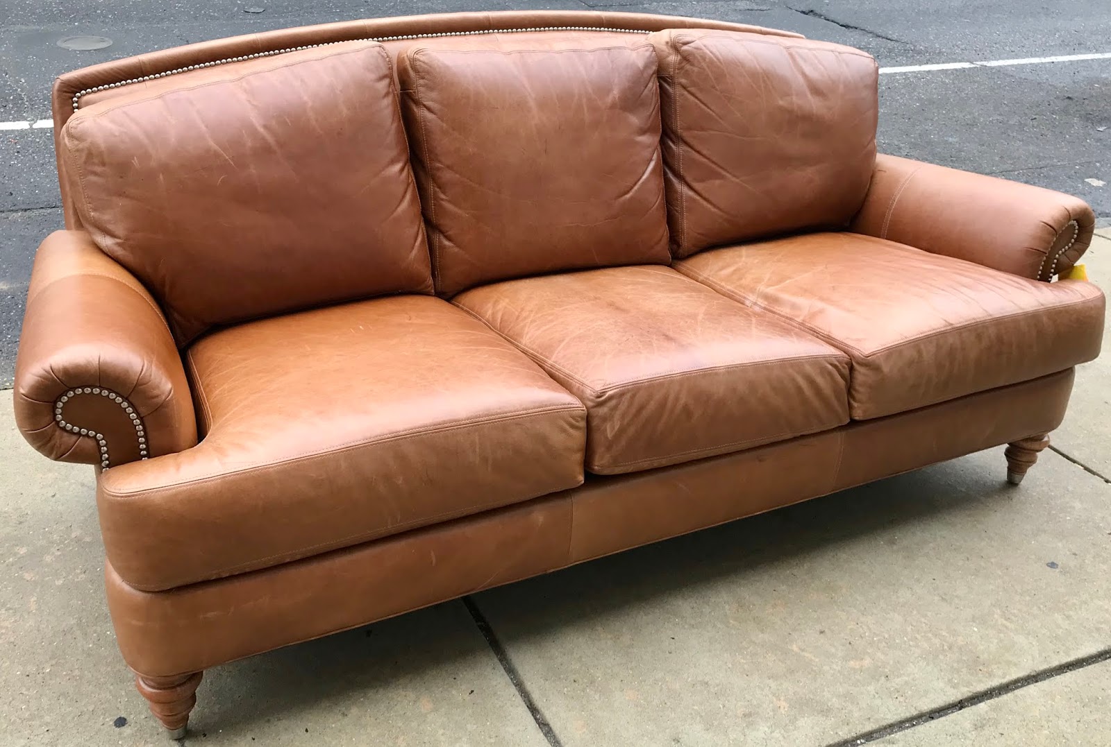 Uhuru Furniture & Collectibles Ethan Allen Leather Sofa with Nailhead