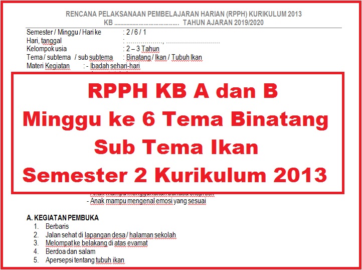 RPPH KB A dan B Minggu Ke 6 Tema Binatang Sub Tema Ikan