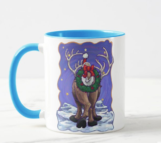Festive Reindeer Heads and Tails Christmas Mug