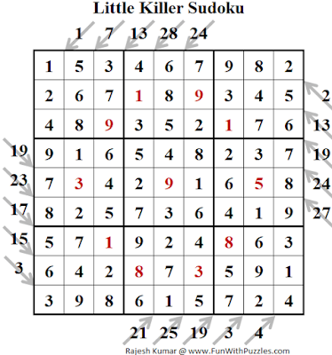 Little Killer Sudoku Puzzle (Fun With Sudoku #270) Solution