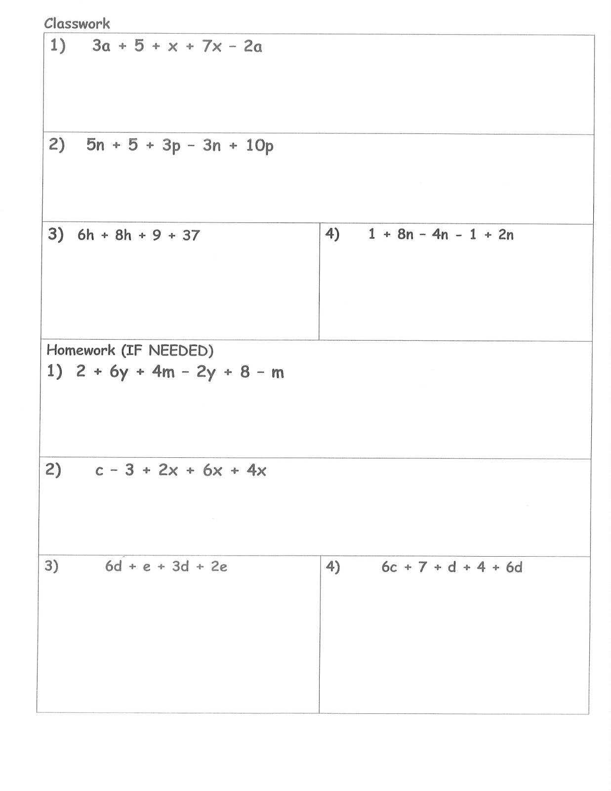 Mrs. Whites 6th Grade Math Blog: COMBINING LIKE TERMS ASSESSMENT