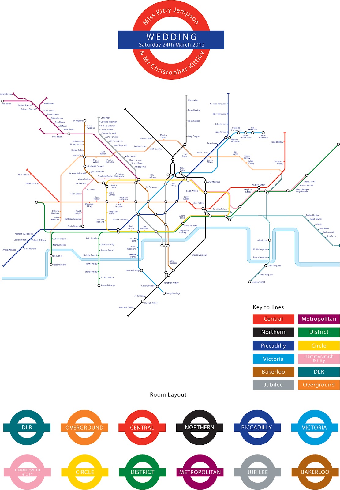 Gemma Milly Illustration: London Underground wedding seating plan