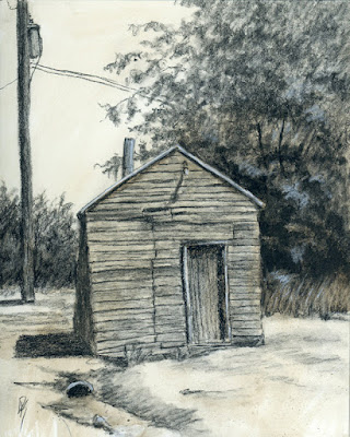 art charcoal sketch drawing abandoned shed rural rustic