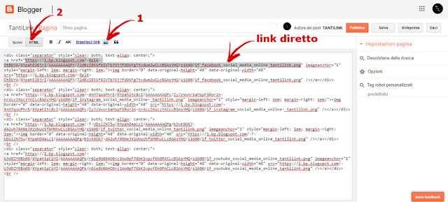 html, Blogger, hotlink, link diretto, editor html di blogger, codice html
