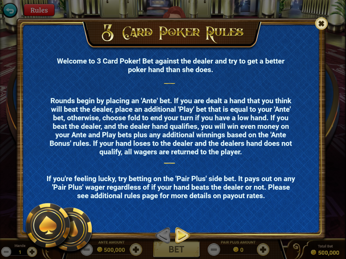 Rules of 3 Card Poker - Single Player / Page 1