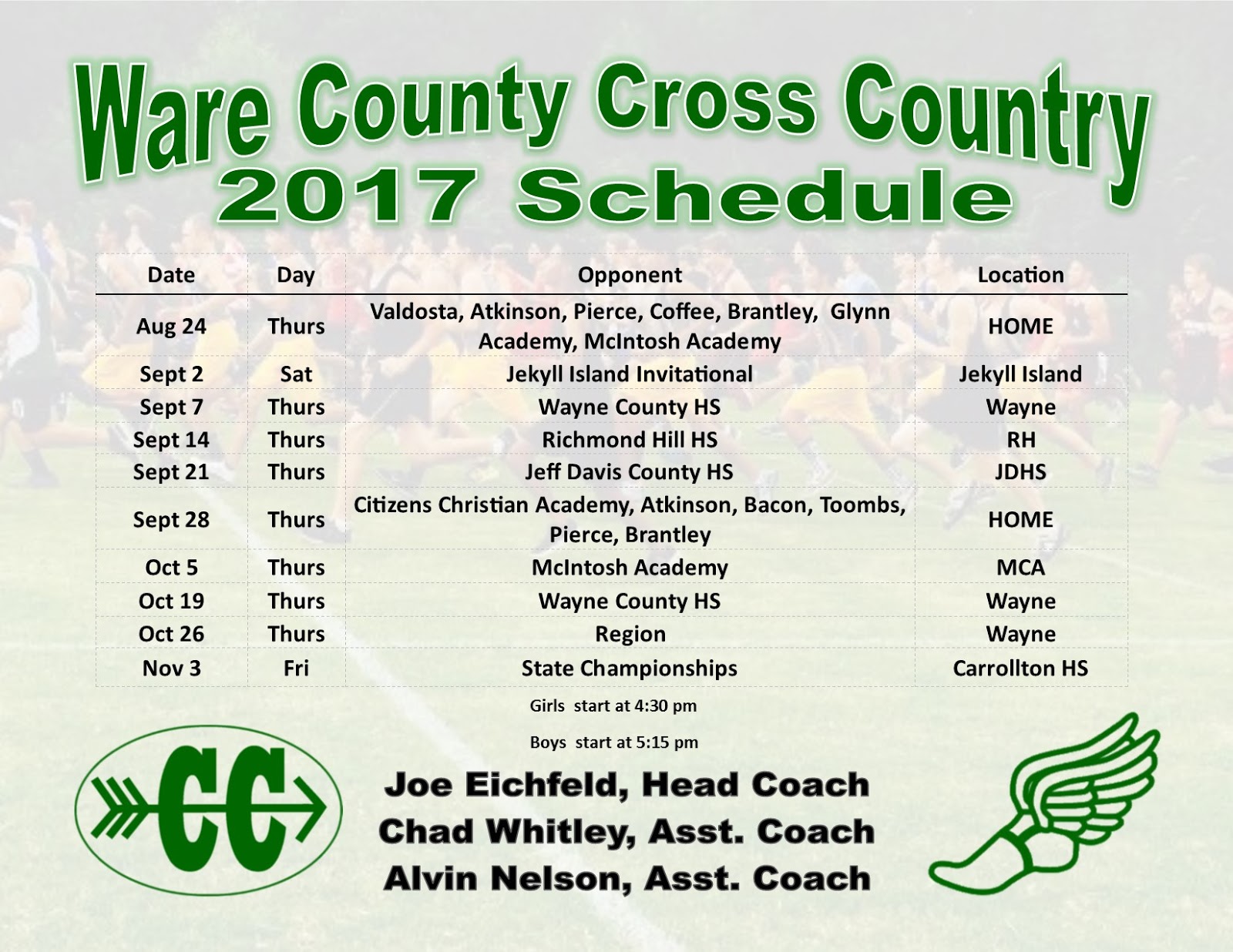 Ware County Cross Country WCHS Cross Country 2017 Schedule