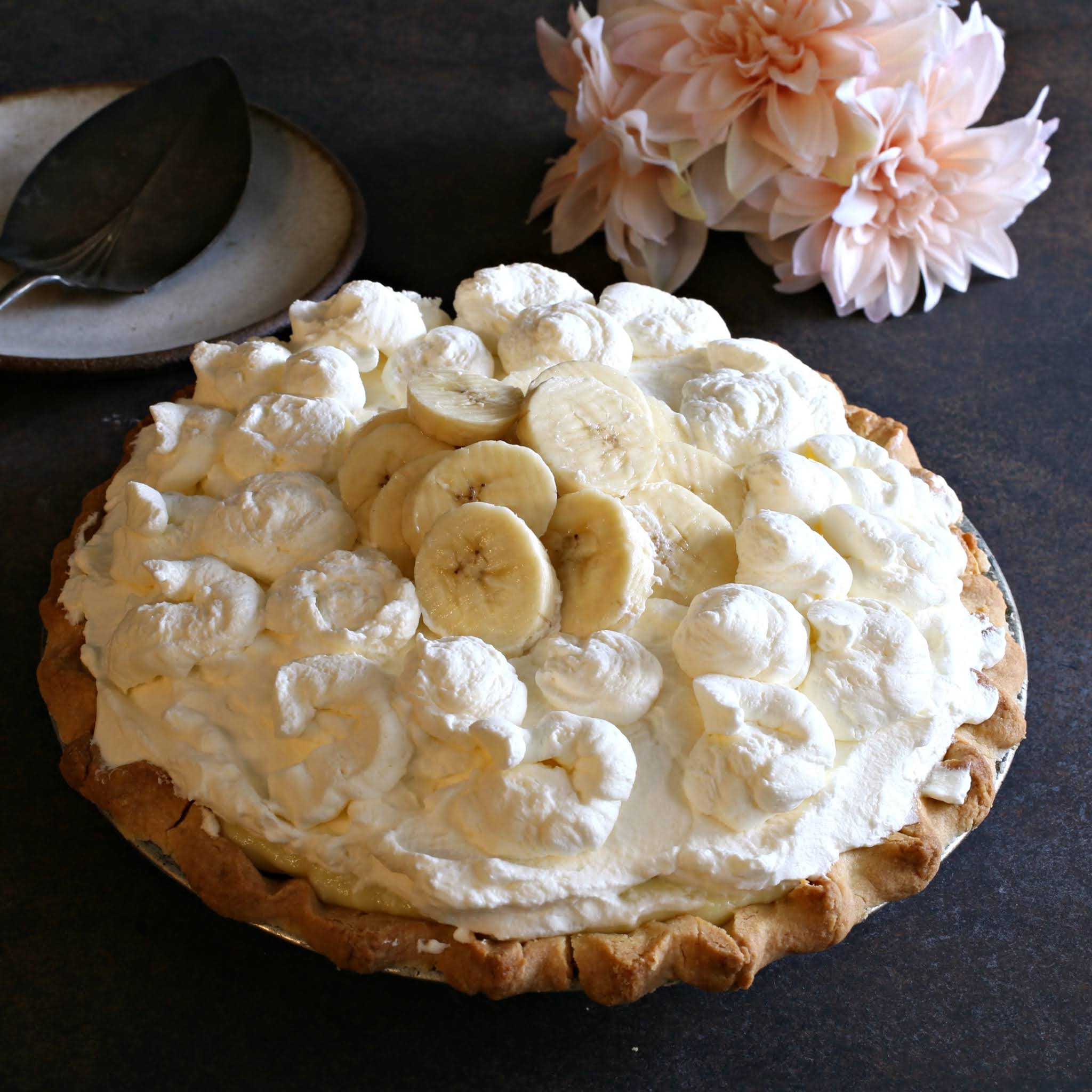 Banana cream pie made with shortcrust pastry and banana pastry cream