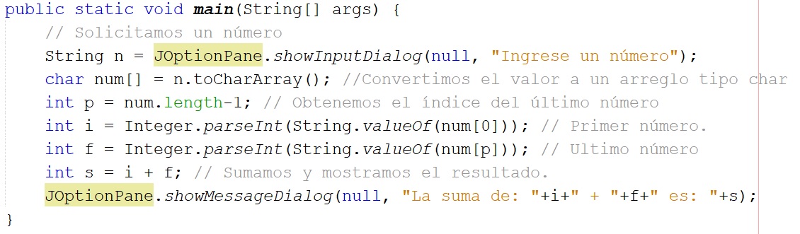 Sumar el primer y último digito de un número
