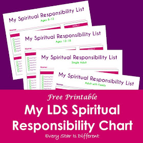 My Spiritual Responsibility Chart (Free Printable) made for Primary children, youth, and adults.