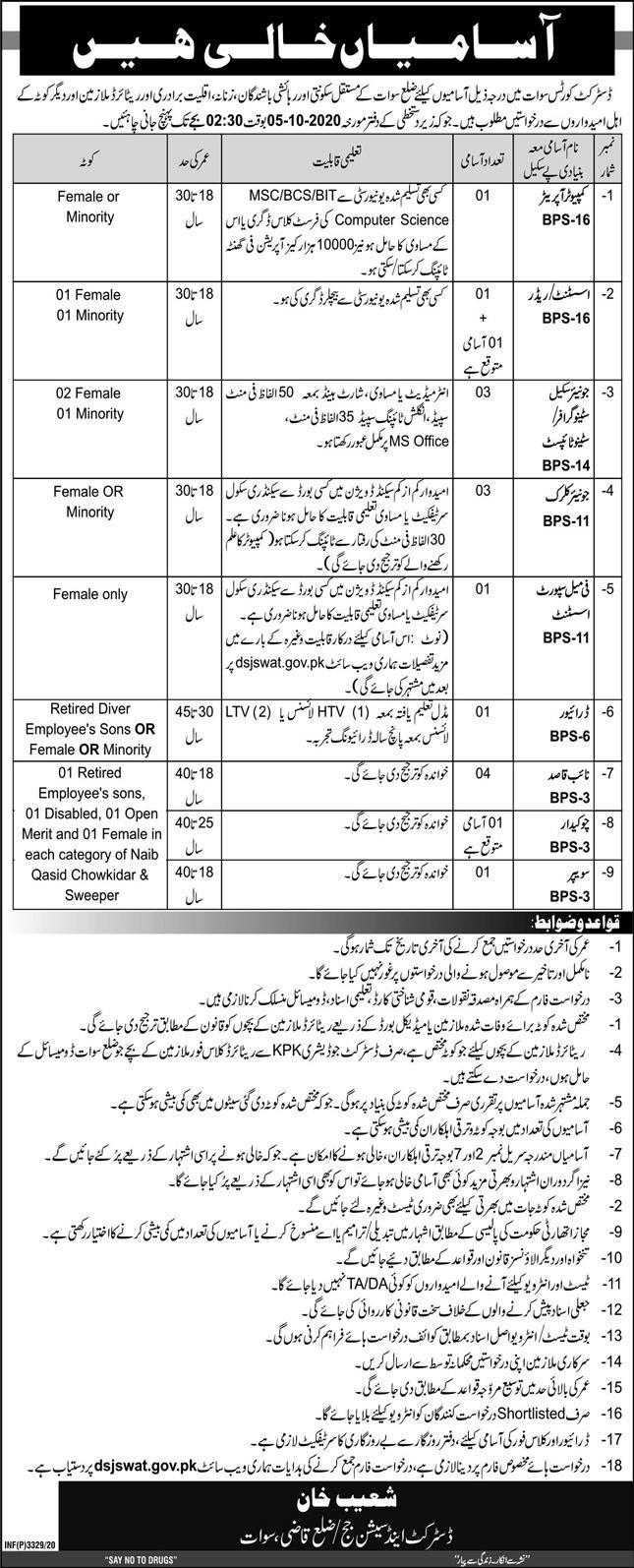 District & Session Court Swat Job 2020 Apply Online Now