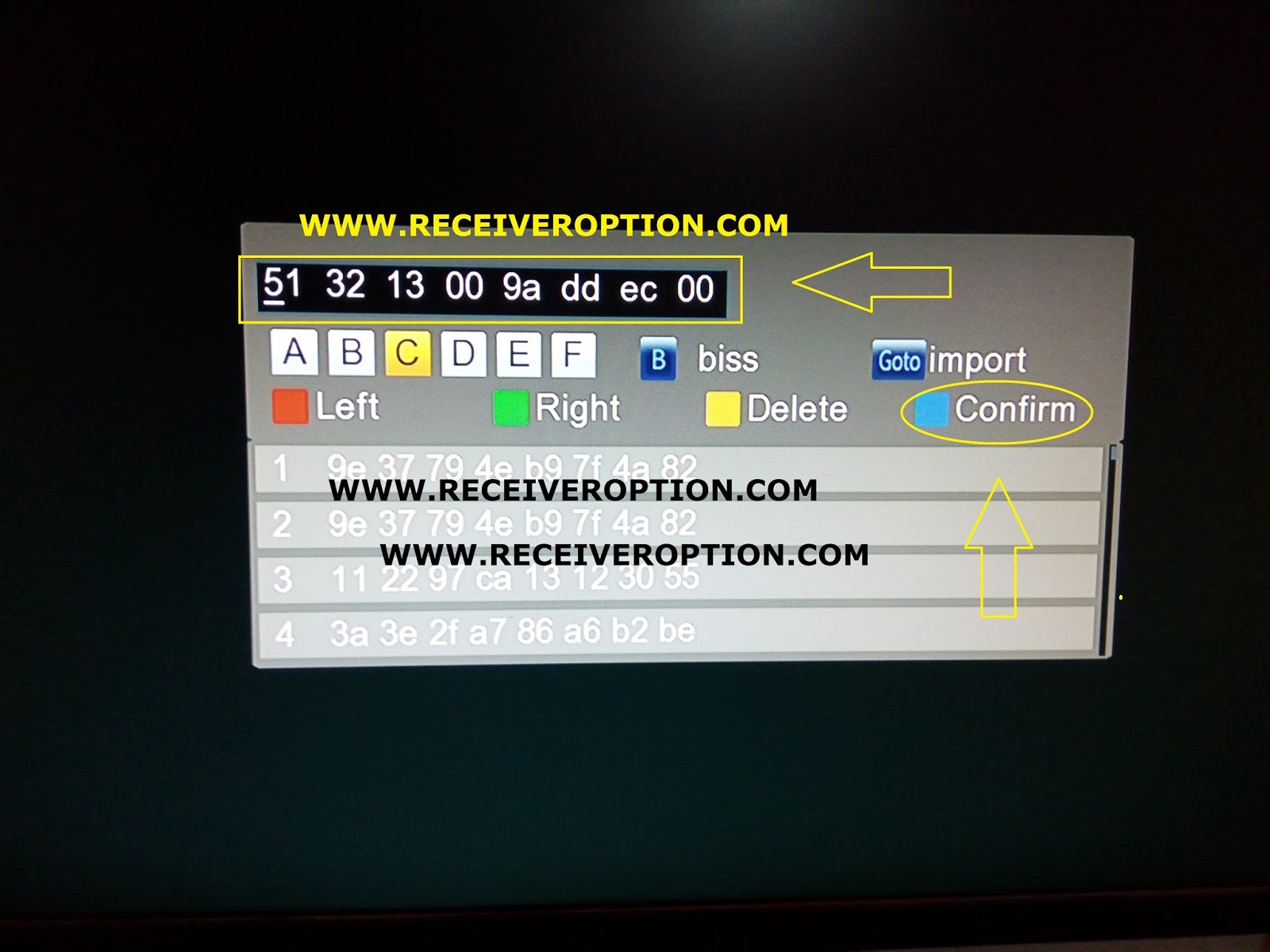 How to enter biss key in eurostar receiver