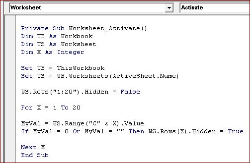 Worksheet Event Worksheet_Activate to Hide the Blank Data Rows | Power ...