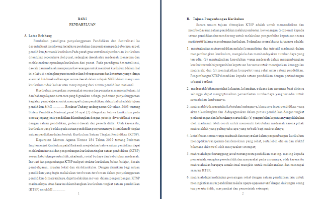 Contoh Dokumen KTSP Madrasah Tahun 2020/2021 tingkat MI