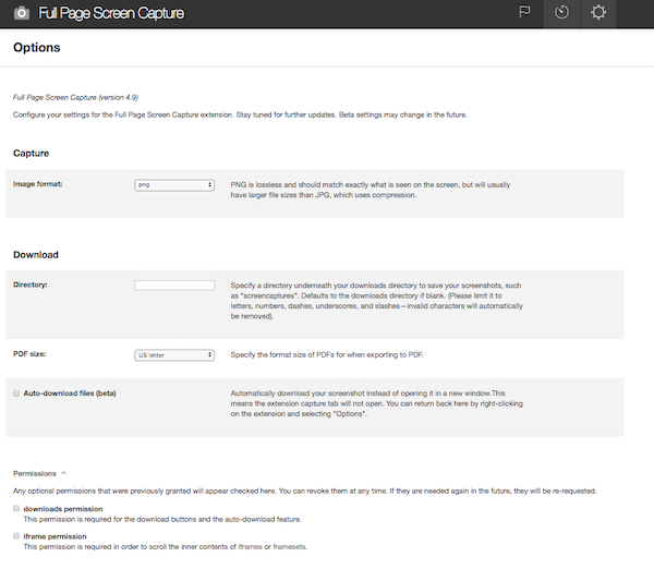 Options de capture d'écran pleine page