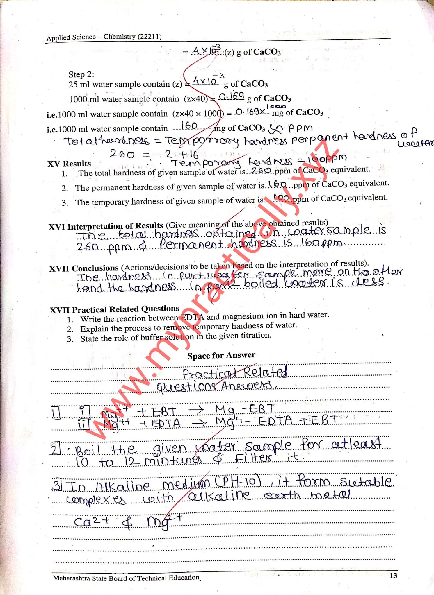 Hardness of water practical answers Applied Chemistry Msbte Manual Answers