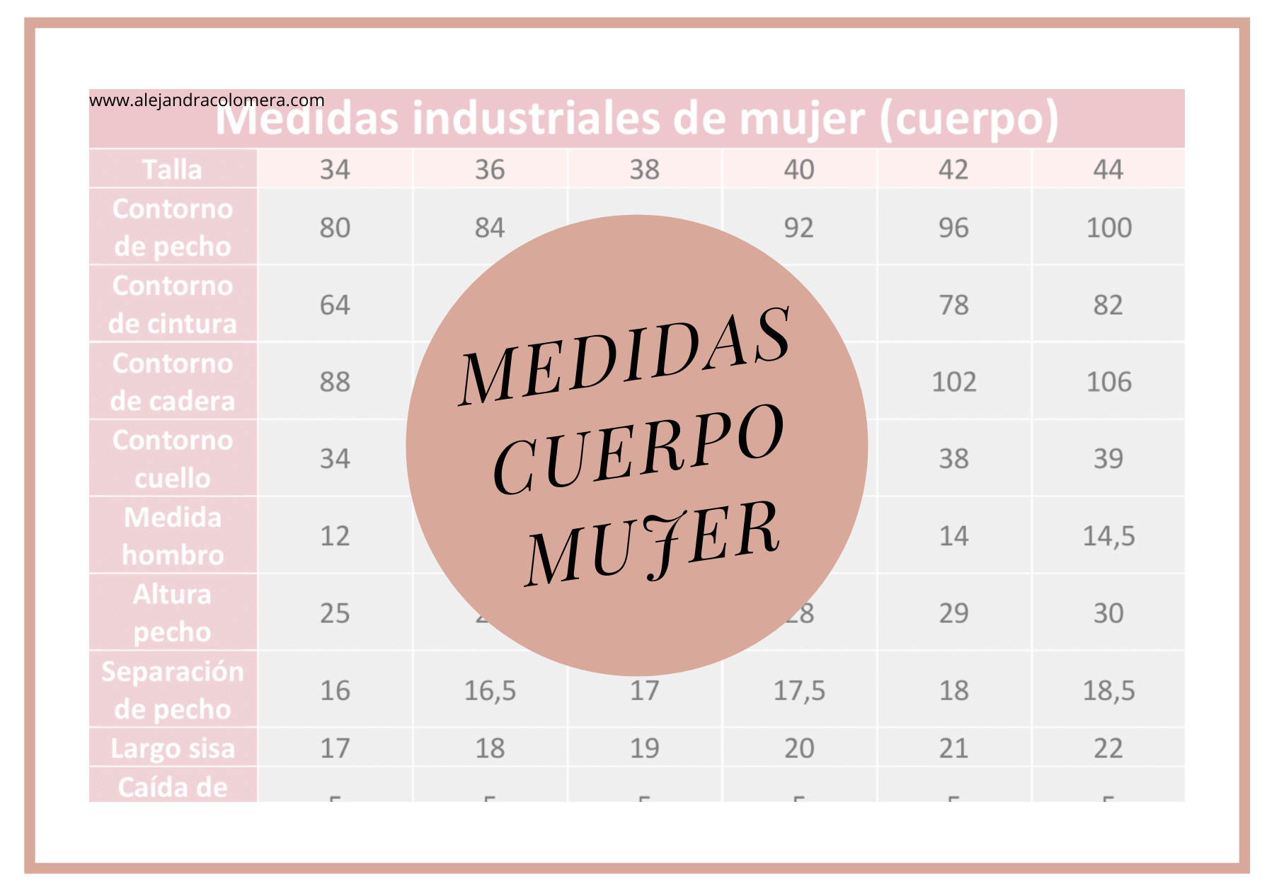 Tabla de medidas industriales para ropa de mujer actualizada - Alejandra  Colomera | Acf Studio