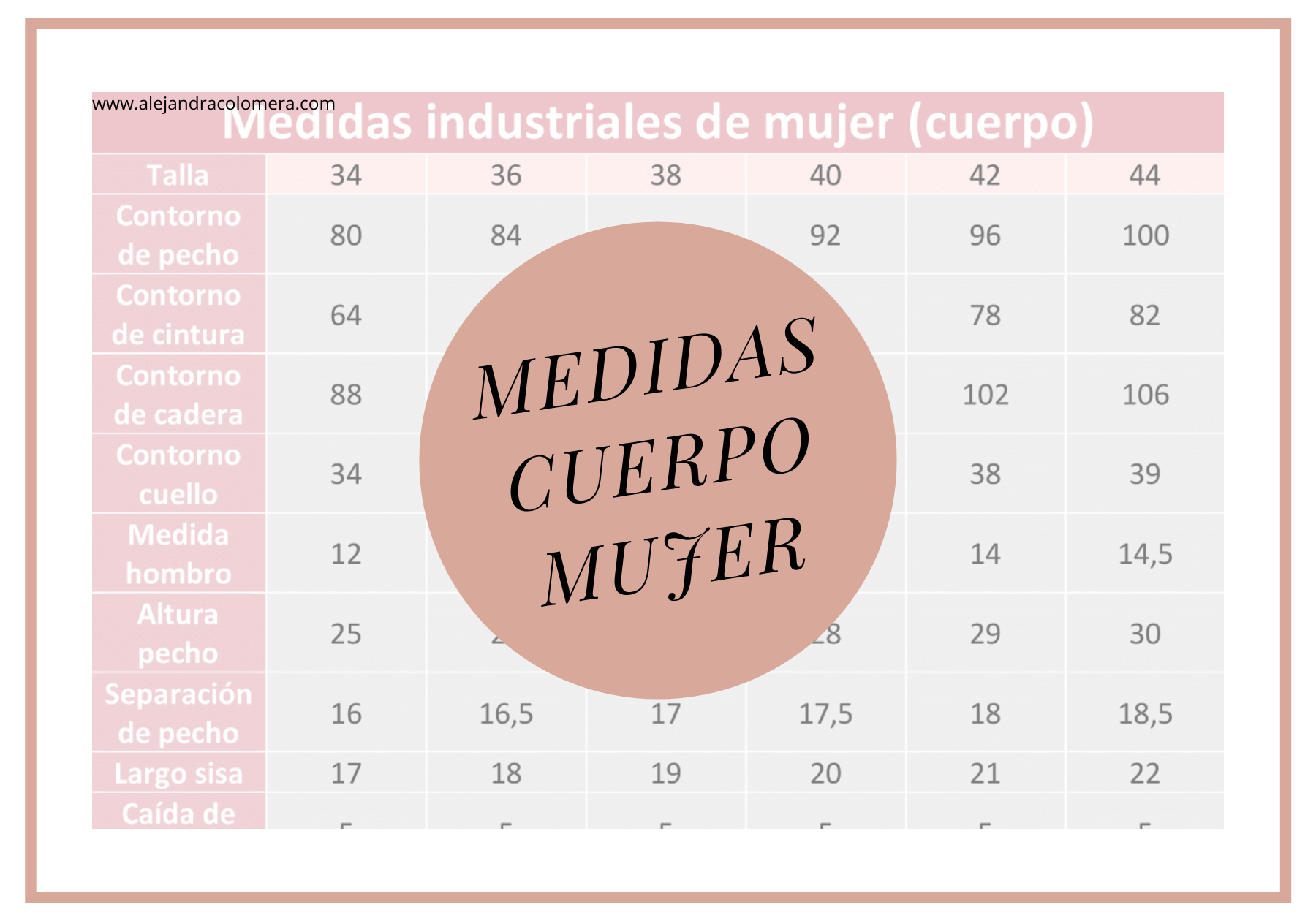 Tabla de medidas para ropa de mujer actualizada - Colomera | Acf Studio