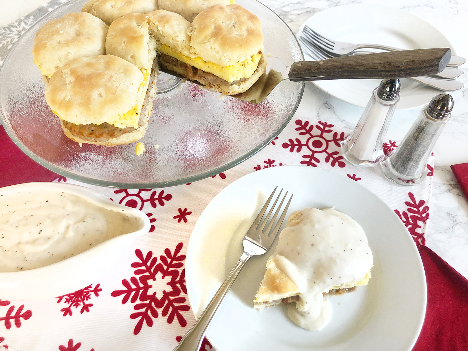 Southern Mom Loves Sausage & Egg Biscuits with Gravy Breakfast Bake!