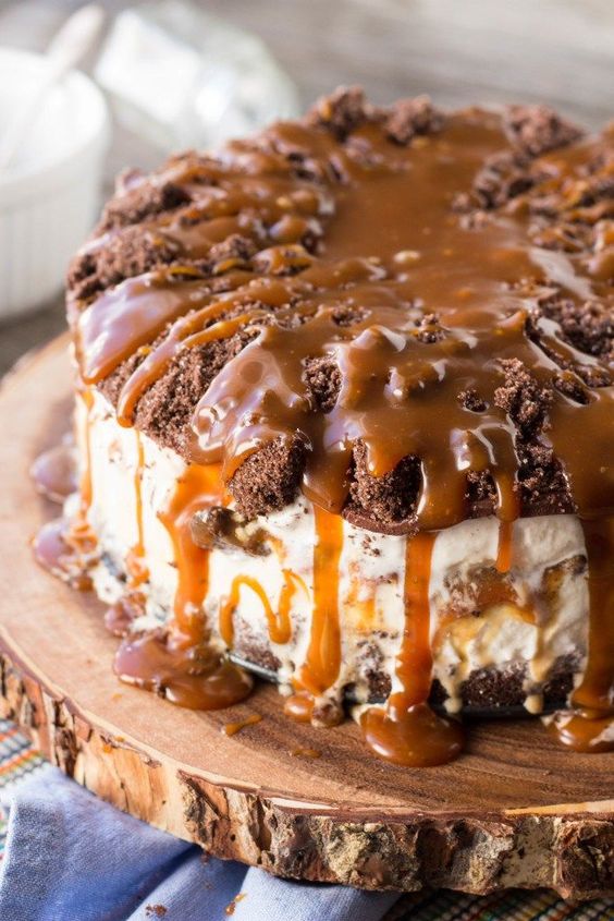 Salted Chocolate + Caramel Ice Cream Cake Homemade Healthy Recipe