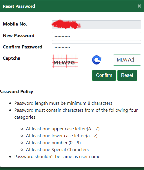 Password reset dharani portal