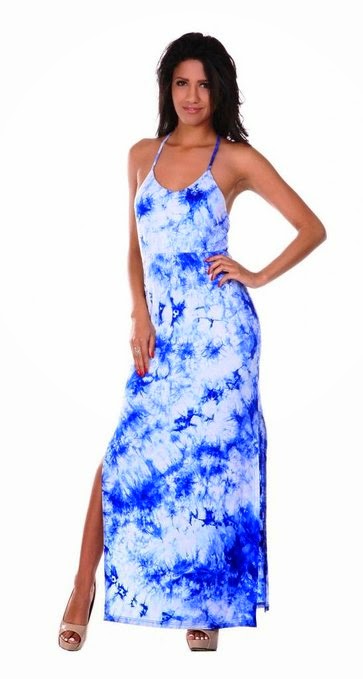 blue maxi dress: blue tie dye maxi dress
