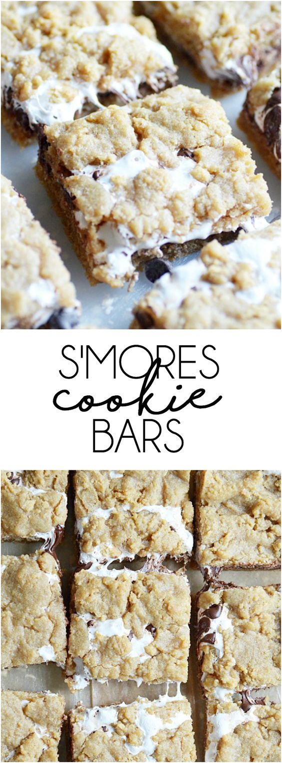 Soft, chewy, and slightly crunchy graham cracker cookie bars with a marshmallow swirl and semi-sweet chocolate chips. 