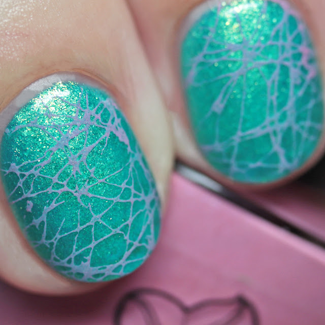 Moonflower Polish Blueberry Lemonade stamped over Nail Hoot Indie Lacquers Glow-Tini
